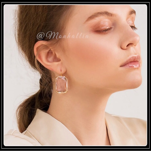 14K GOLD MEGA EMERALD CUT SIMULATED CLEAR PINK TOPAZ CUSHION EARRINGS - Picture 3 of 5